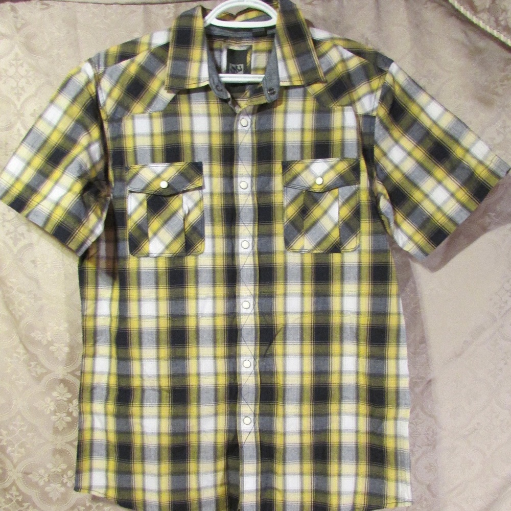 Plaid Snap Button Rockabilly Shirt Medium EXC